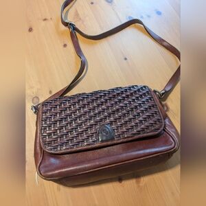 Brown Woven Leather Crossbody Bag